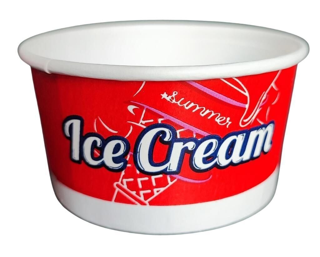 100cc Disposable Ice Cream Cups Printed Paper White Interior Recyclable