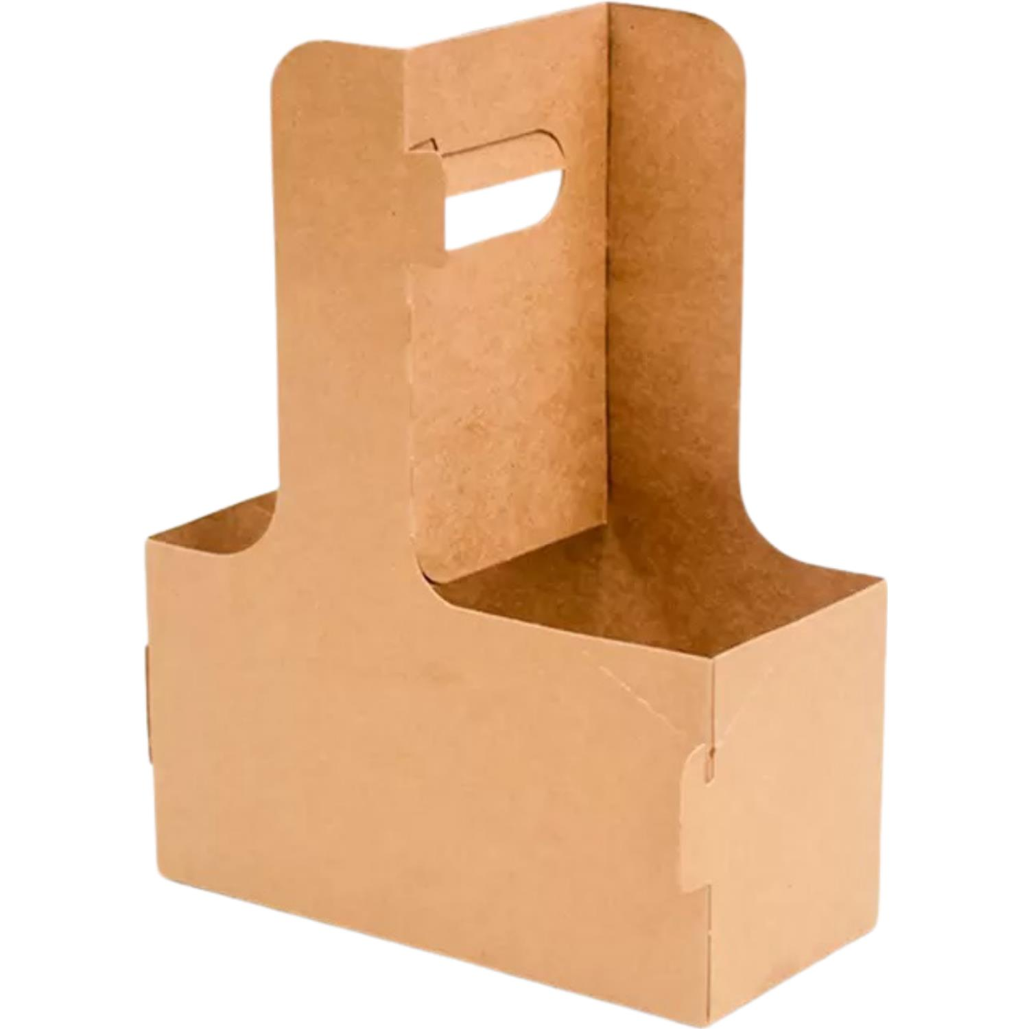 Kraft Cardboard Cup Carrier with Handle, Convertible 2-to-4, 300 Pack