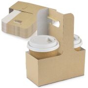 Kraft Cardboard Cup Carrier with Handle, Convertible 2-to-4, 300 Pack