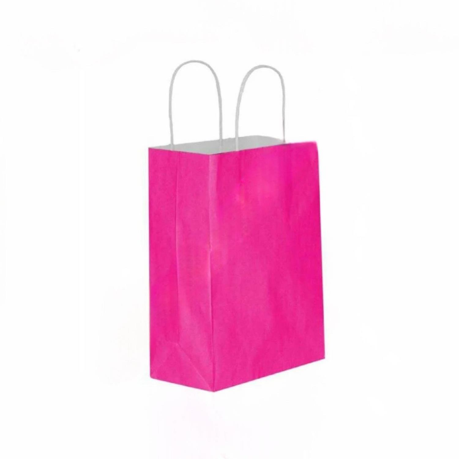 Vibrant Fuchsia Twisted Handle Paper Gift Bags - Eco-Friendly Kraft, 18x24x8cm