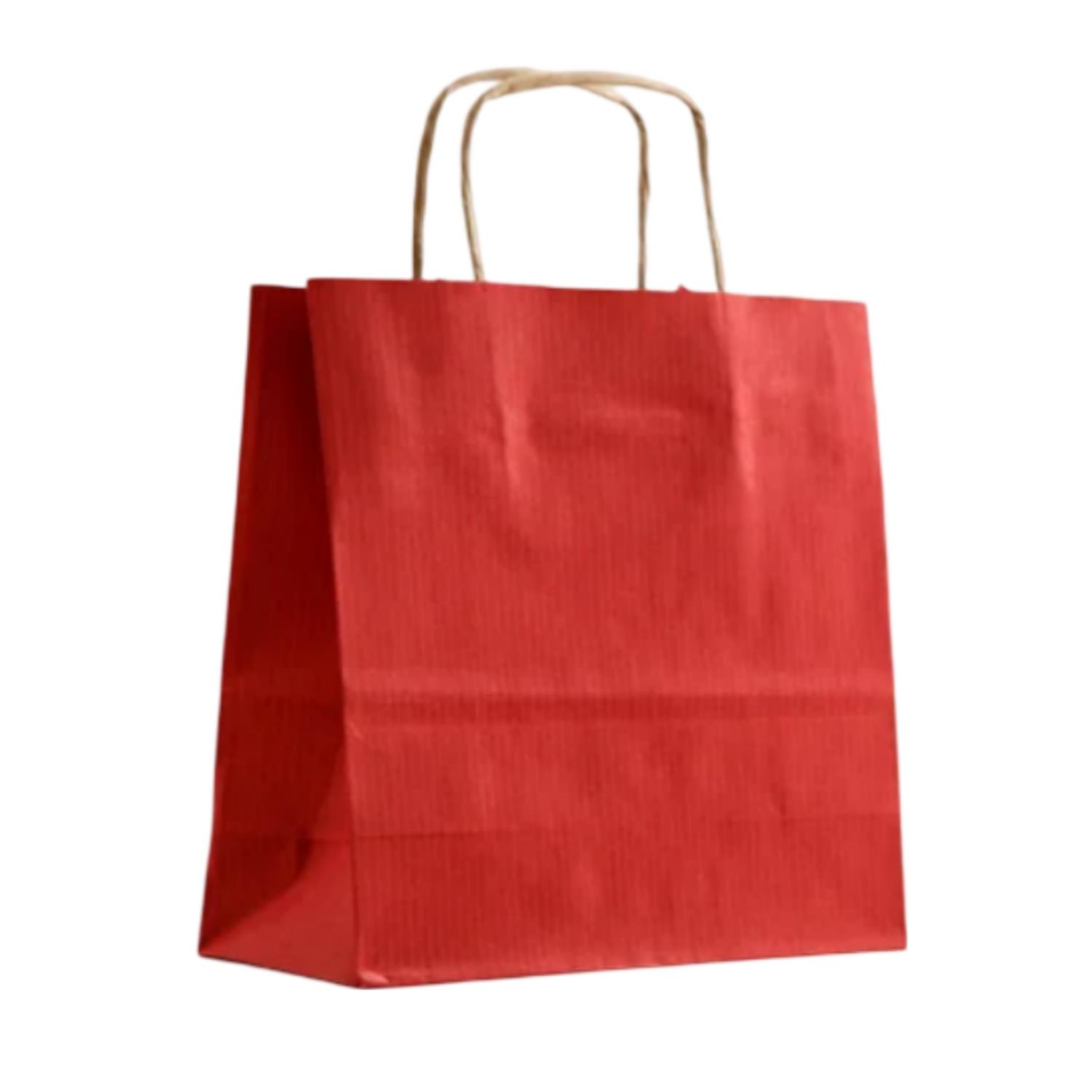 Red Kraft Paper Bag Twisted Handle 32x33x20cm Recyclable Durable