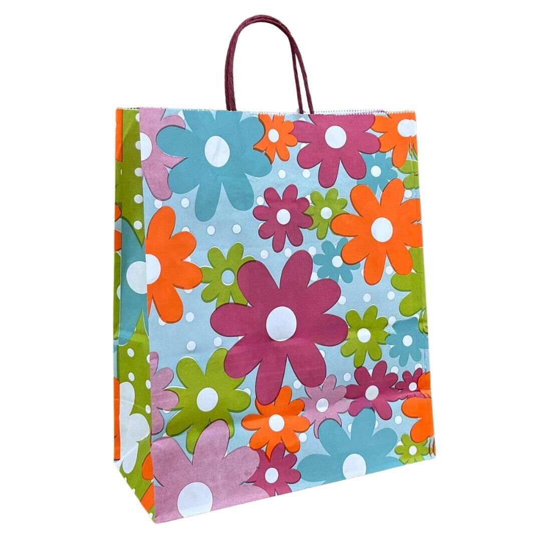 Floral Print Twisted Handle Kraft Paper Bag 25x31x12 cm
