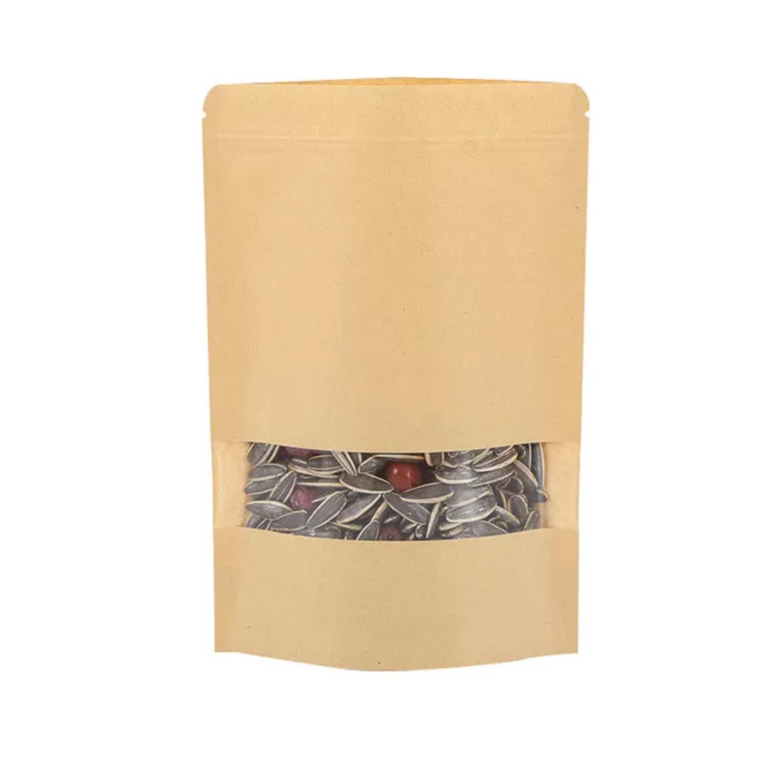 Resealable Kraft Window Doypack Stand-Up Bag 11x18.5x10 cm