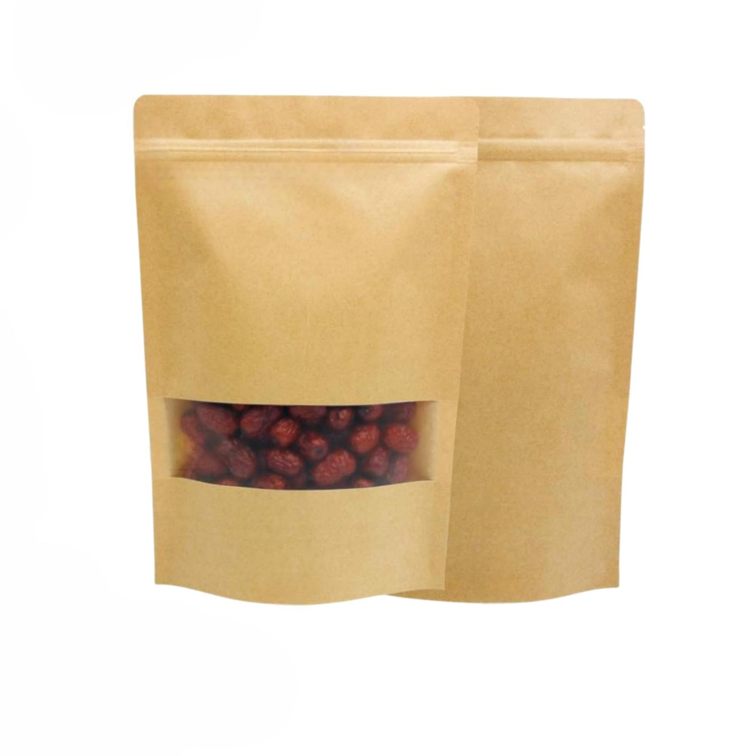 Kraft Window Doypack Stand-up Resealable Zip Pouch 18x29 cm