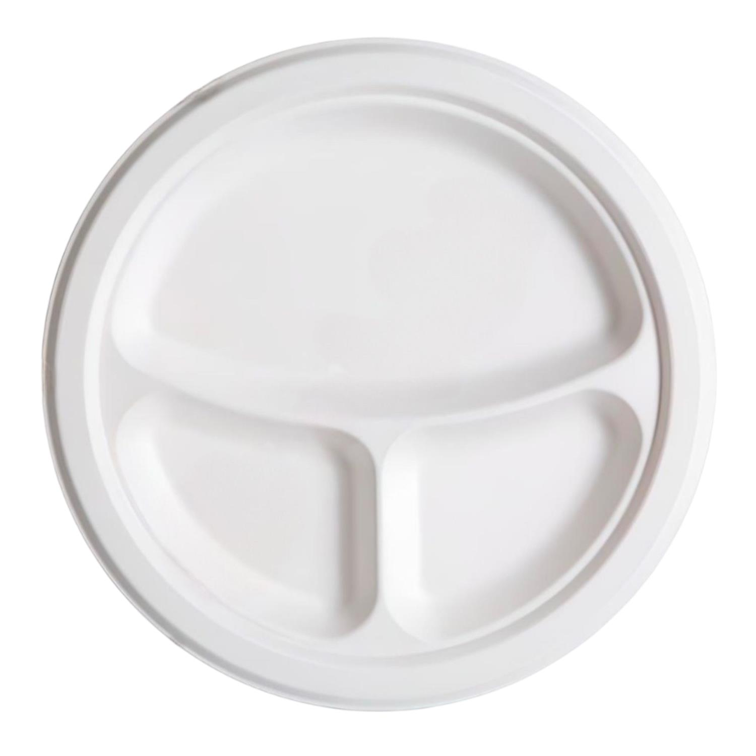Eco-Friendly 3-Compartment Compostable Paper Plates 26cm Pack of 25