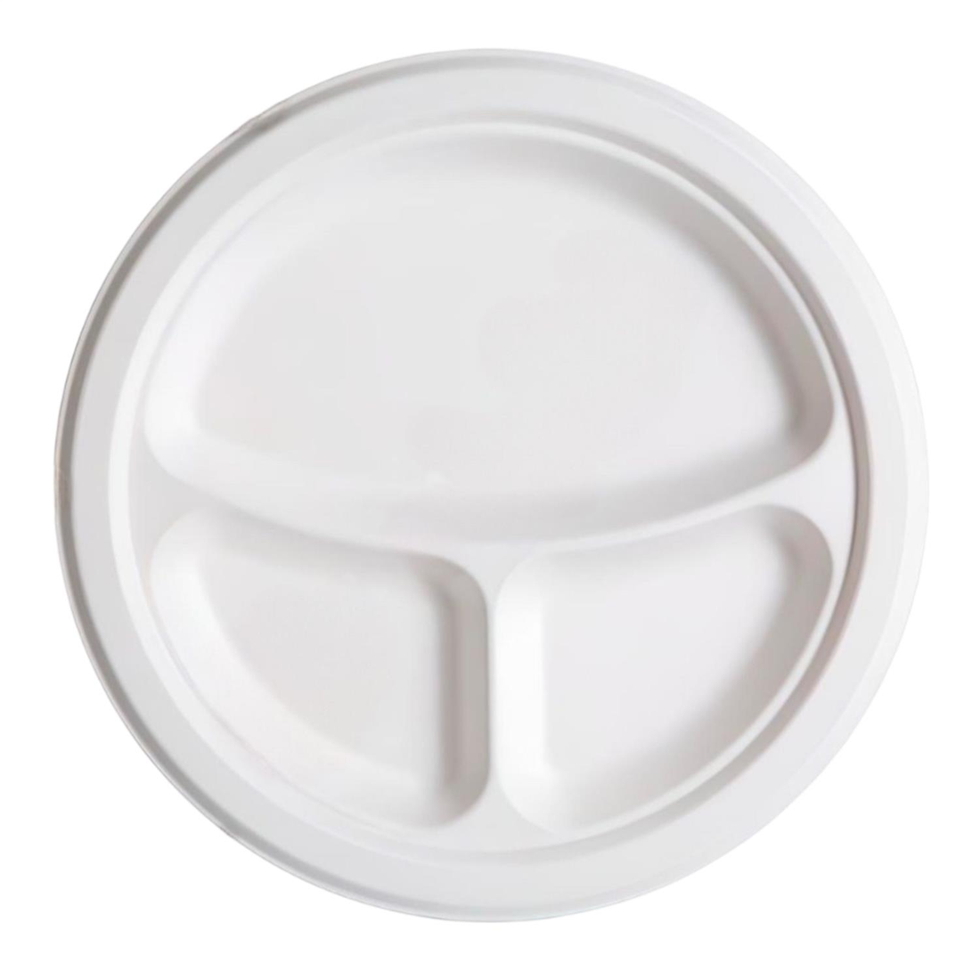 Eco-Friendly 3-Compartment Compostable Paper Plates 26cm Pack of 25