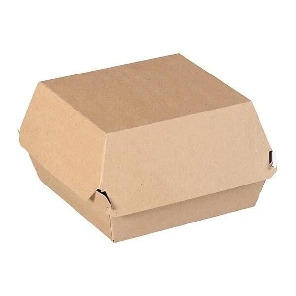 Natural Kraft Hamburger Box 12x12x8cm Recyclable Greaseproof Lid