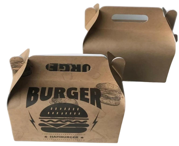 Printed Kraft Burger Carry Box with Handle 200-Pack Durable