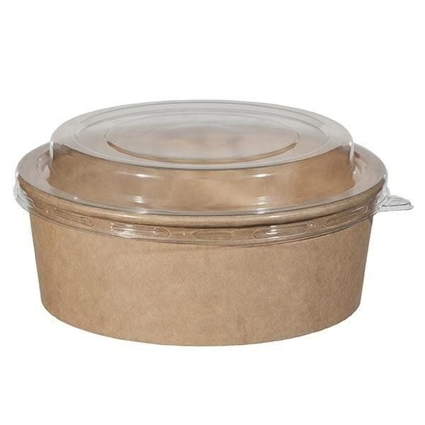 1100cc Kraft Cardboard Salad Bowl with Clear Lid Pack 300