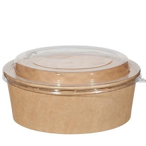 750cc Kraft Cardboard Salad Bowl with Clear Plastic Lid