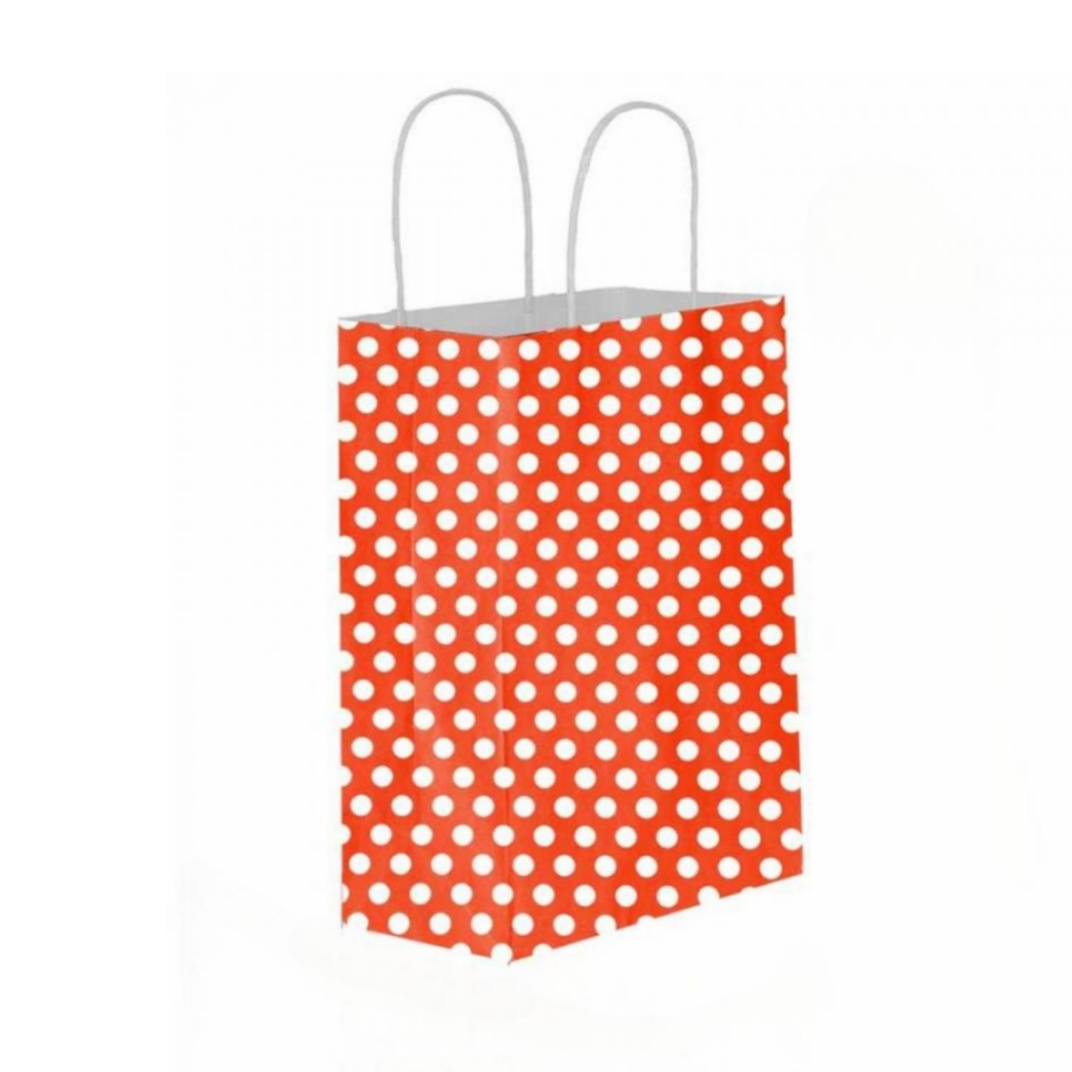 Red Polka-Dot Kraft Paper Gift Bag with Twisted Handles 25x31x12cm