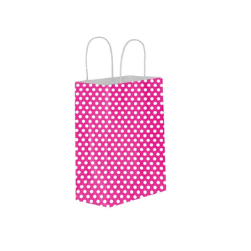 Fuchsia Polka-Dot Kraft Paper Bag Twisted Handles 20×22×10 cm