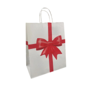 White Kraft Paper Gift Bag with Bow, Twisted Handles, 25x31x12cm