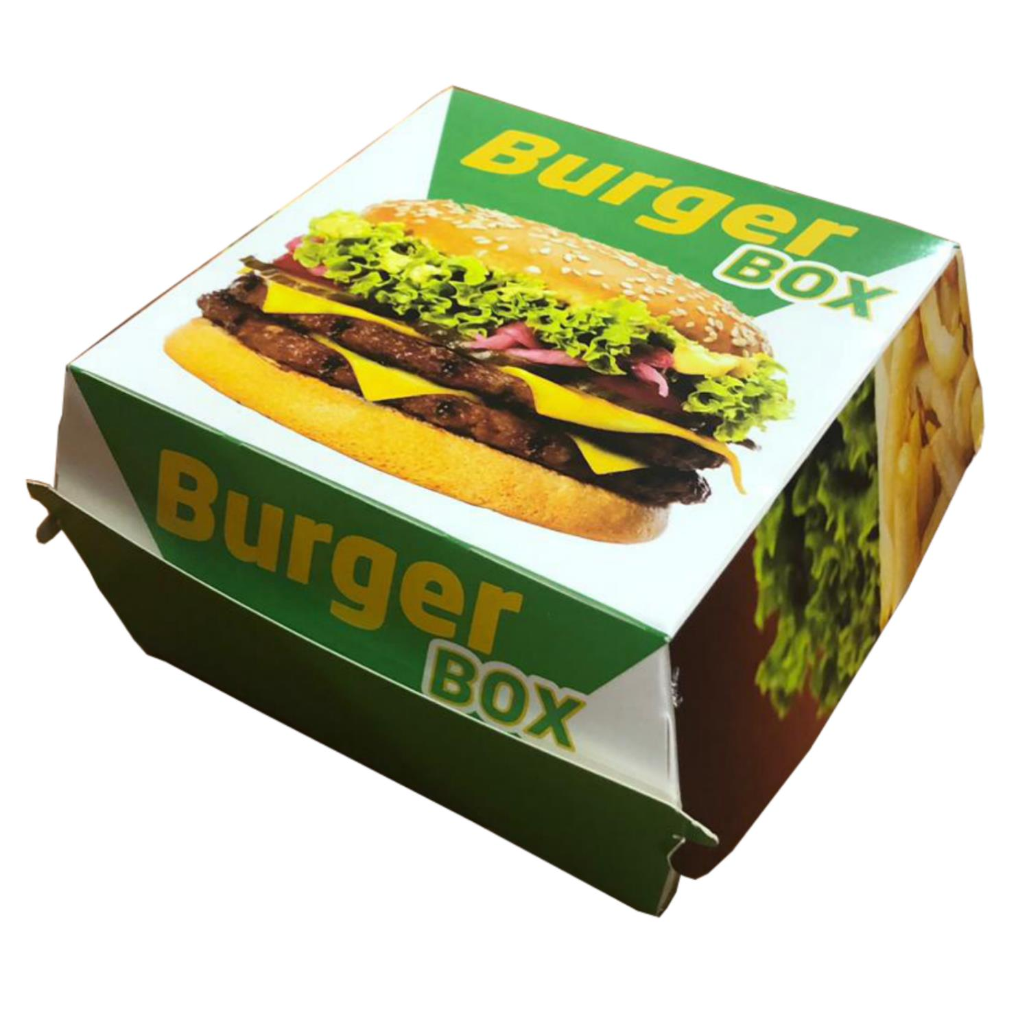 Green Recyclable Burger Box 12x12x7 cm Greaseproof Food-safe